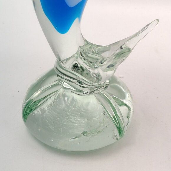 Vintage Striped Glass Dolphin Hand Blown Blue White Art Glass Sculpture 7" Rare - Picture 10 of 13